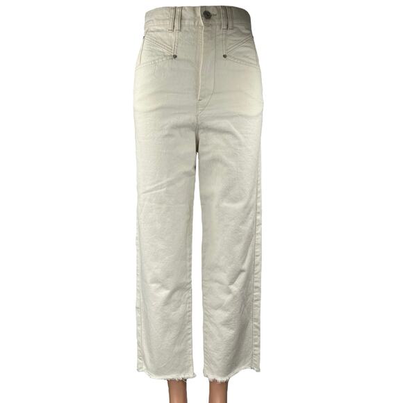 Isabel Marant Women's Cream Raw Hem High Rise Wide Leg Cropped Denim Jeans Sz 6 - Picture 1 of 5